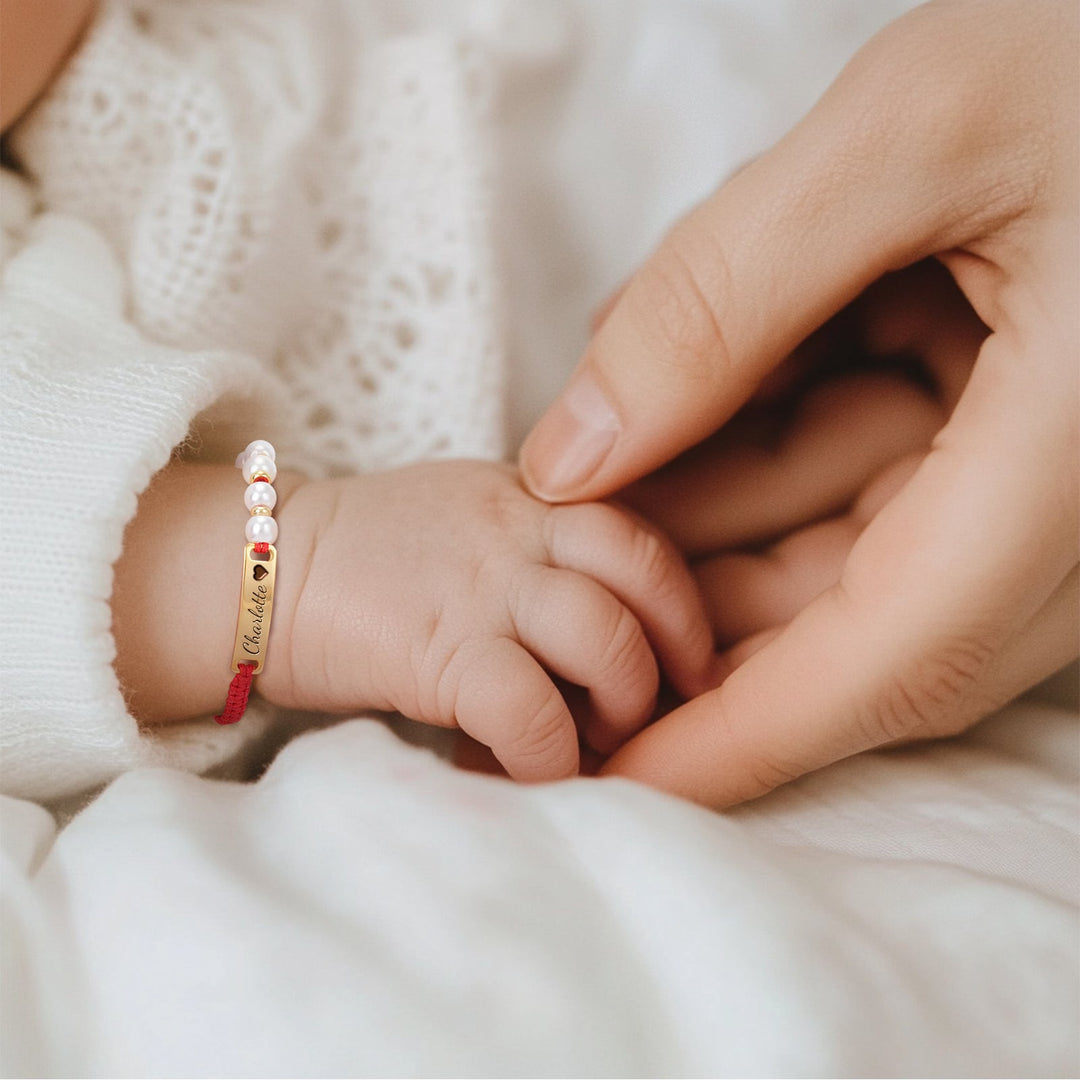 Custom Pearl Beaded Red Cord Name Bracelet for Girls