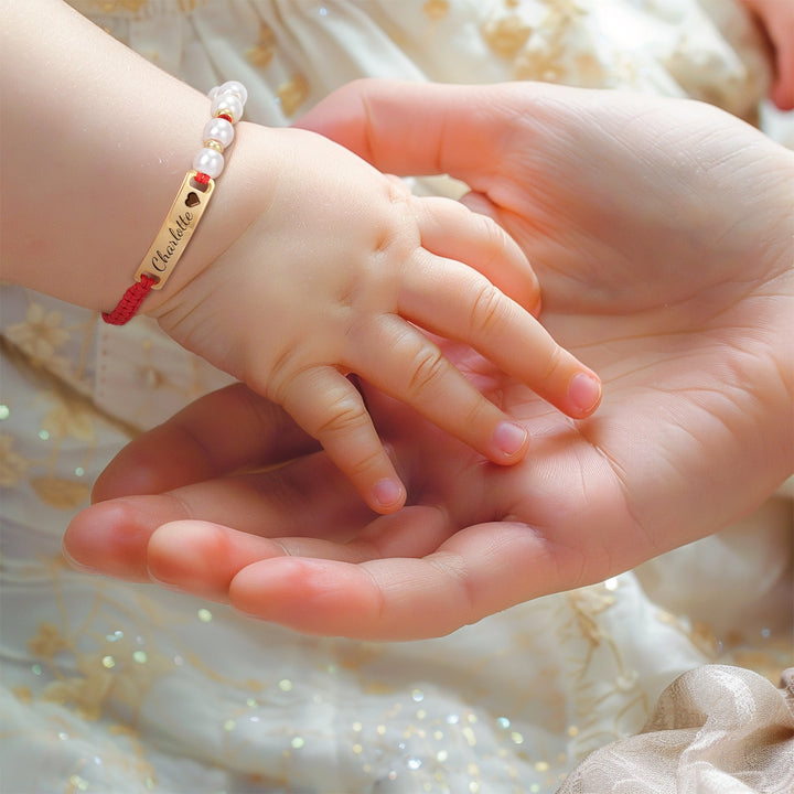 Custom Pearl Beaded Red Cord Name Bracelet for Girls