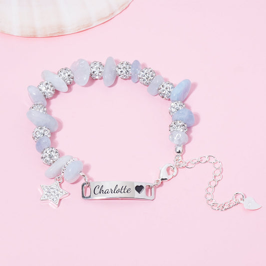 Girls Personalised Blue Crystal Name Bracelet with Star Charm