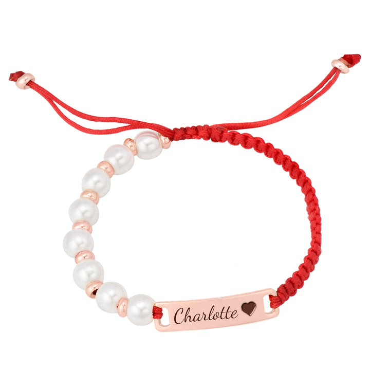 Custom Pearl Beaded Red Cord Name Bracelet for Girls