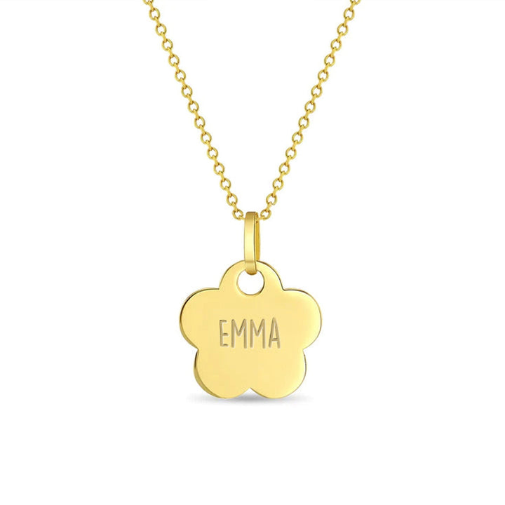 Children's Flower Engraved Name Necklace