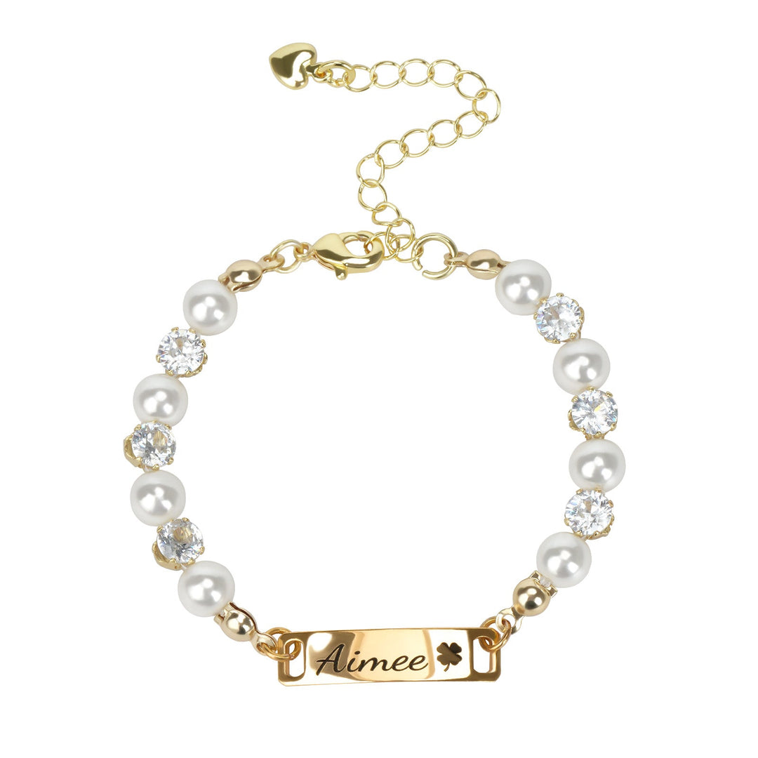 Personalised Kids’ Pearl and CZ Nameplate Bracelet