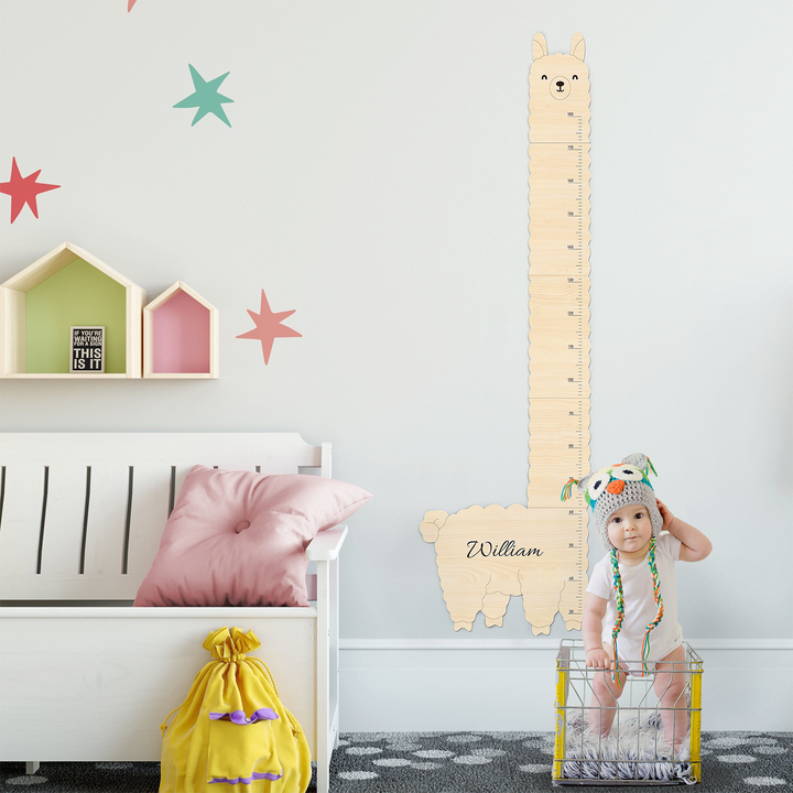 Personalized Name Wooden Growth Chart - Alpaca