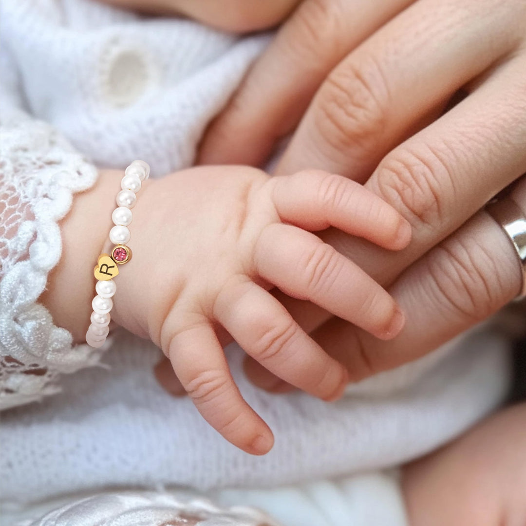 Personalized Pearl Bracelet for Girls with Birthstone and Initial Charm