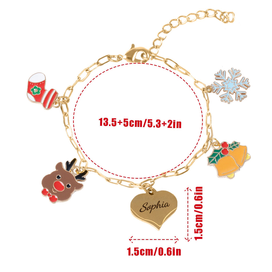 Personalized Name Heart Christmas Charm Children's Bracelet