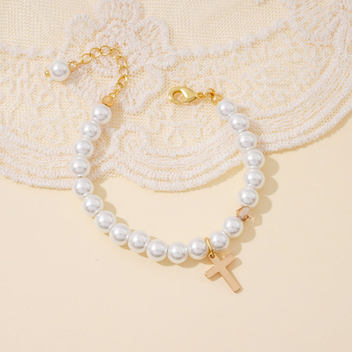 Pearl and Cross Baby Baptism Bracelet