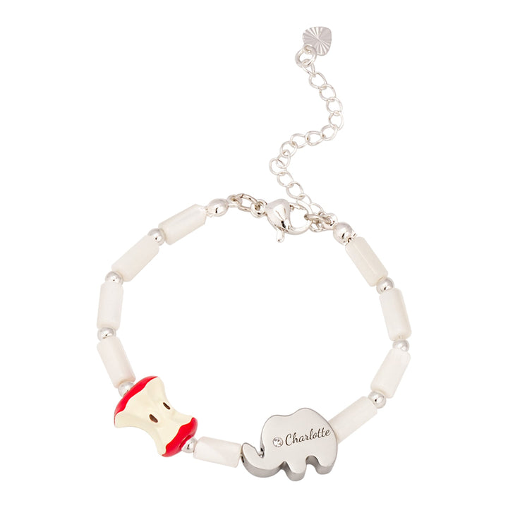 Tiny Elephant Personalized Name Mother-of-Pearl Beads Bracelet