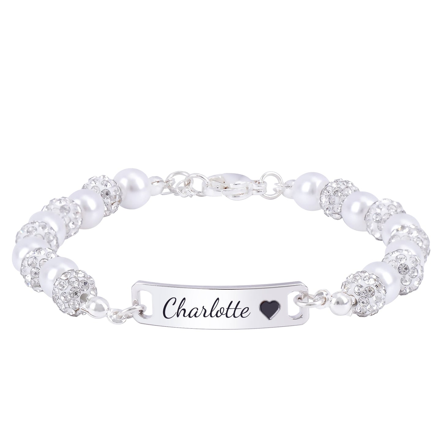 CZ Silver Personalised Baby Name Pearl Bracelet