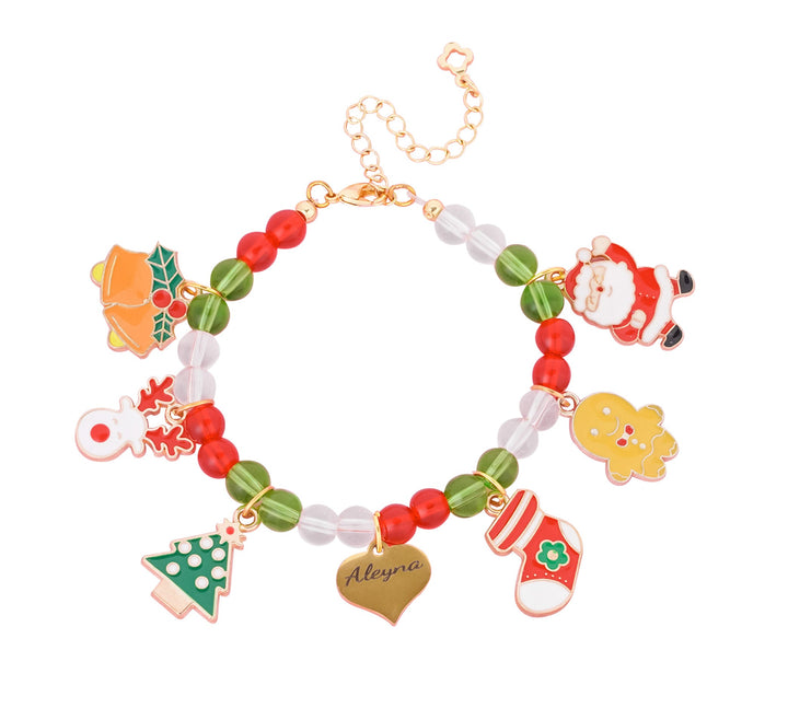 Custom Name Christmas Bracelet Santa Holiday Charms for Children