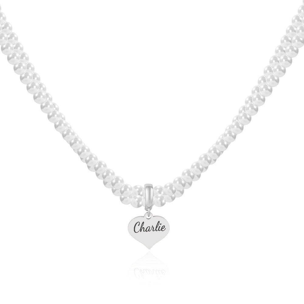 Engravable Double Strand Pearl Necklace for Girls