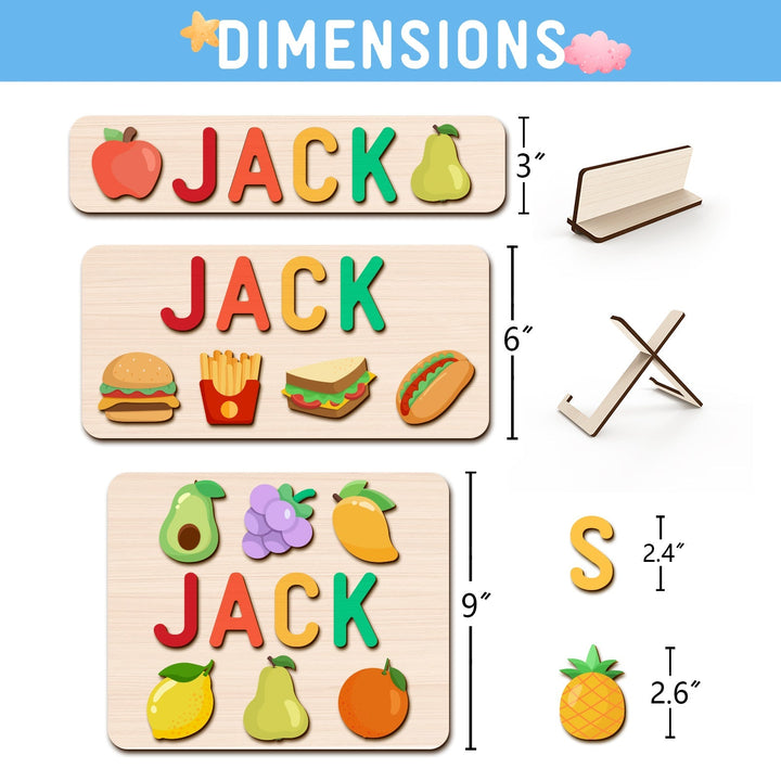 Custom Wooden Baby Name Puzzle with Food