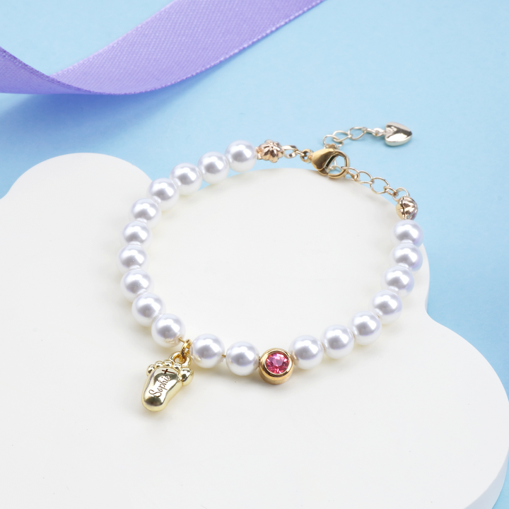 Baby Pearl Bracelet – Personalised Footprint and Birthstone