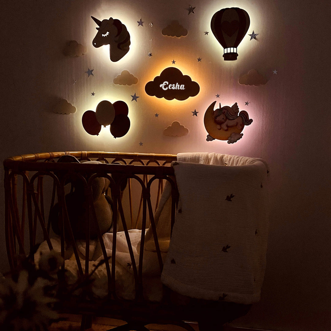 Personalized Wooden Baby Room Wall Night Light Set