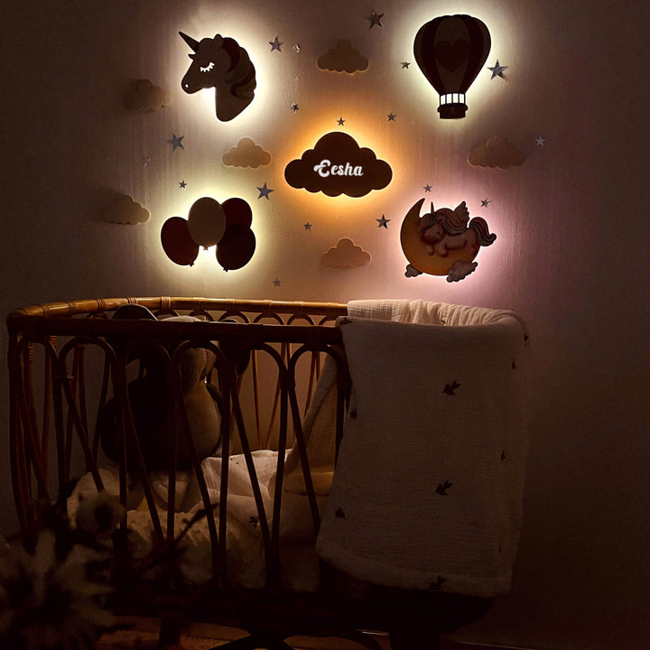 Personalized Wooden Baby Room Wall Night Light Set