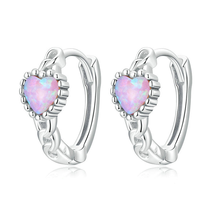 Sterling Silver Opal Heart Girls Earrings