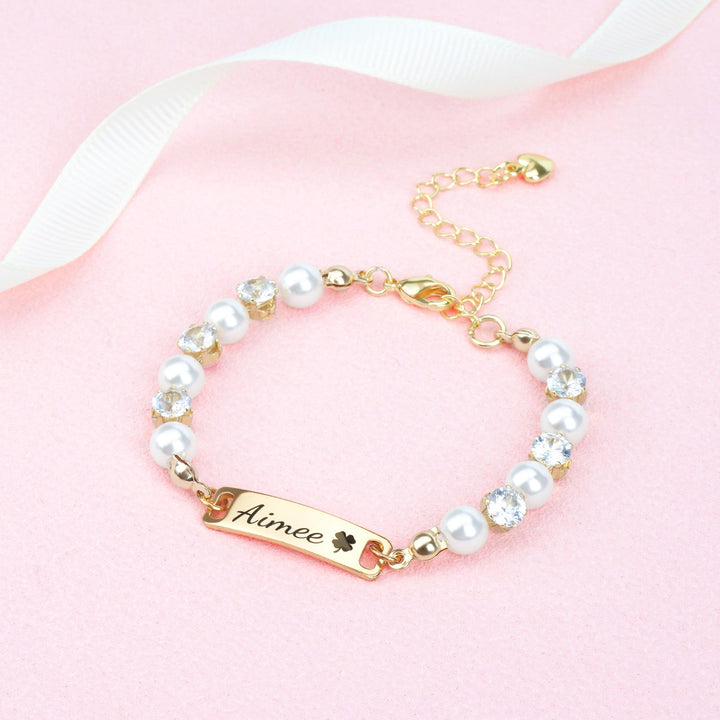 Personalised Kids’ Pearl and CZ Nameplate Bracelet