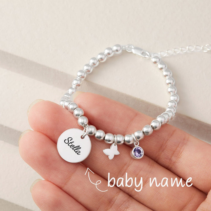 Round Small Pendant Birthstone Name Bracelet