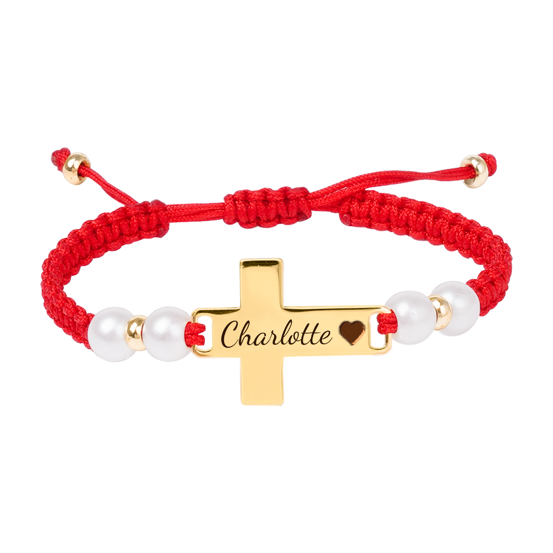 Hand Braided Red Rope Personalized Baby Name Cross Bracelet