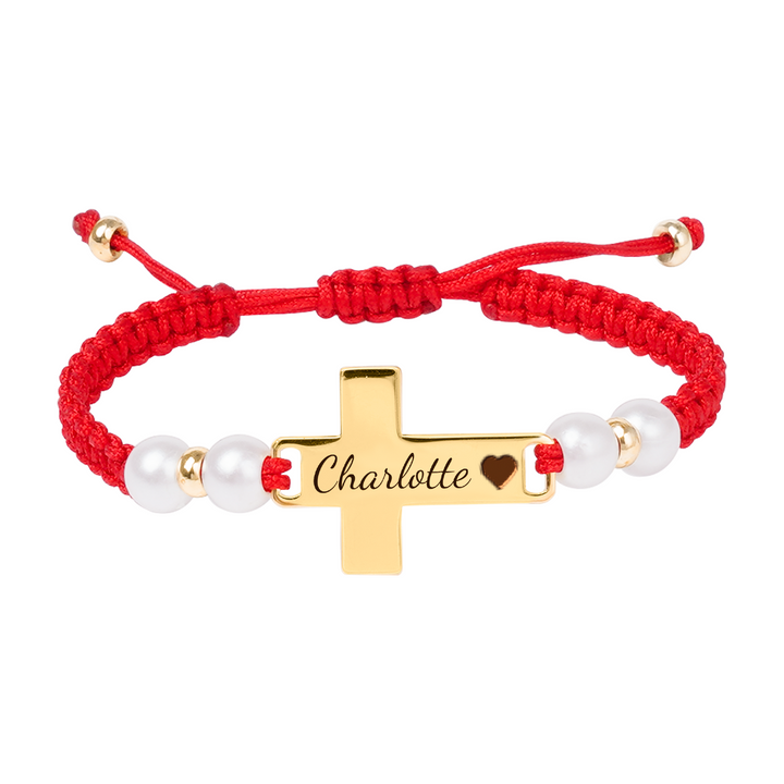 Hand Braided Red Rope Personalized Baby Name Cross Bracelet