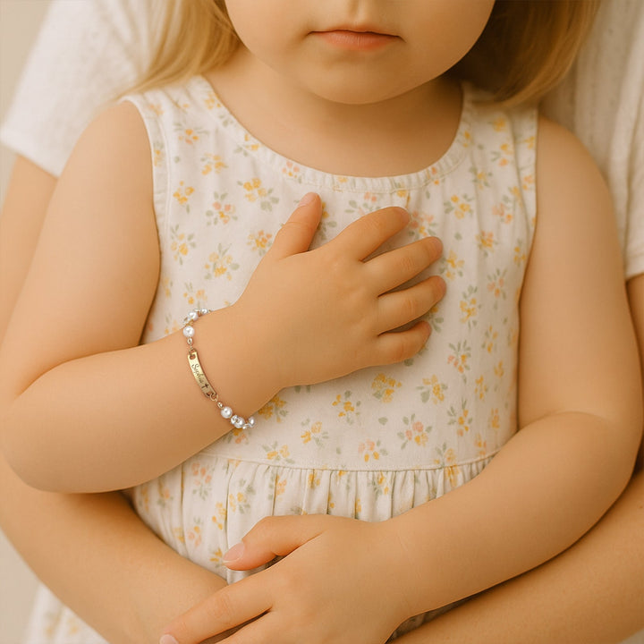 Personalised Kids’ Pearl and CZ Nameplate Bracelet