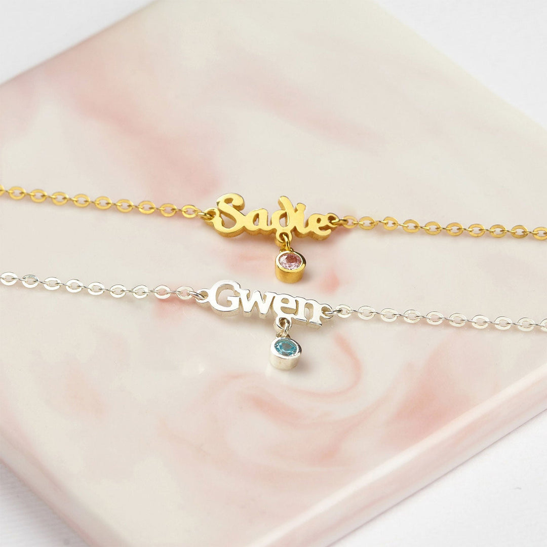 Baby Girl Name and Birthstone Bracelet