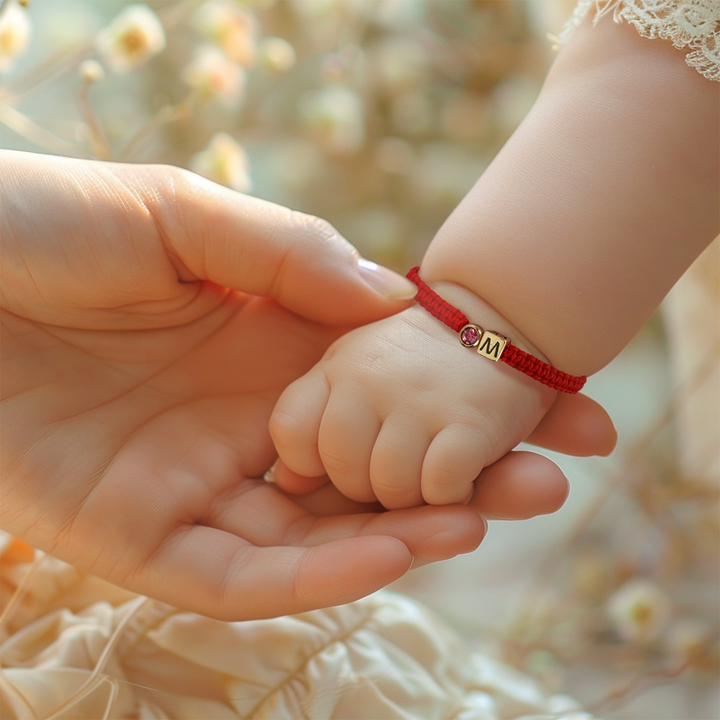 Personalised Red Cord Baby Initial and Birthstone Bracelet