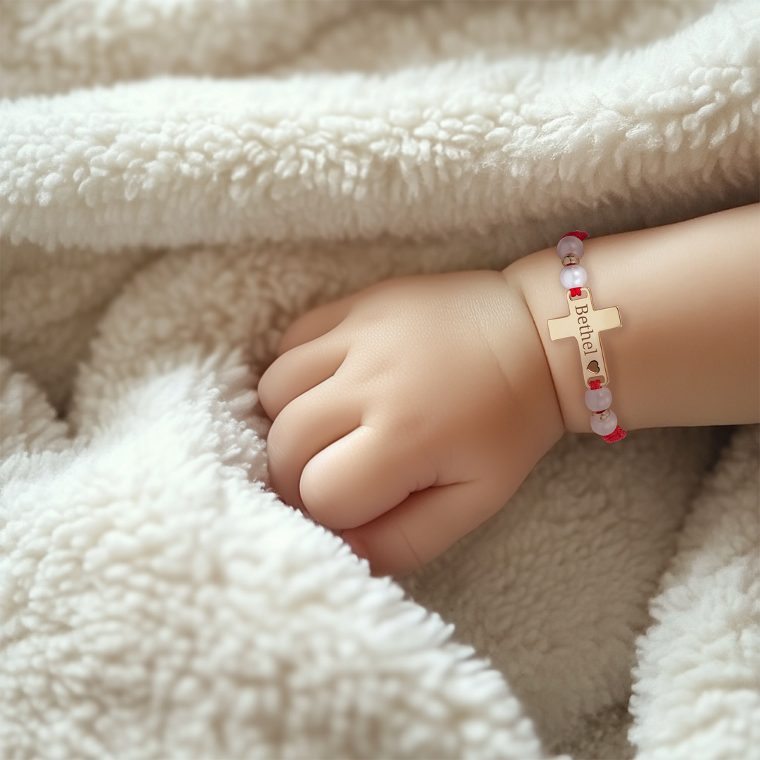 Hand Braided Red Rope Personalized Baby Name Cross Bracelet