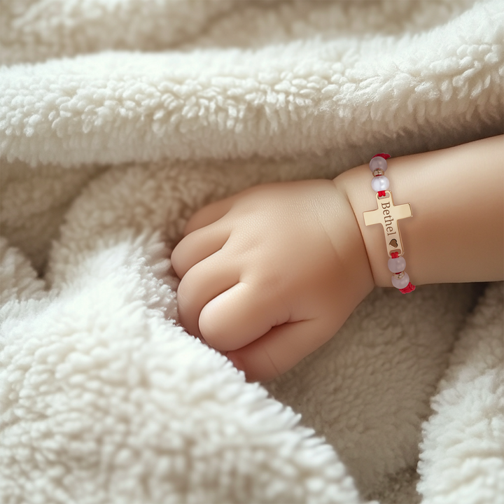 Hand Braided Red Rope Personalized Baby Name Cross Bracelet