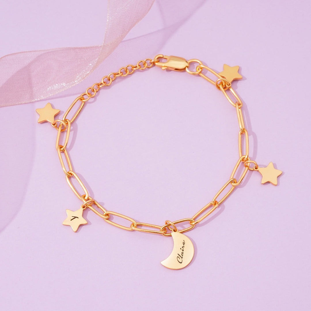 Kids Star and Moon Name Bracelet