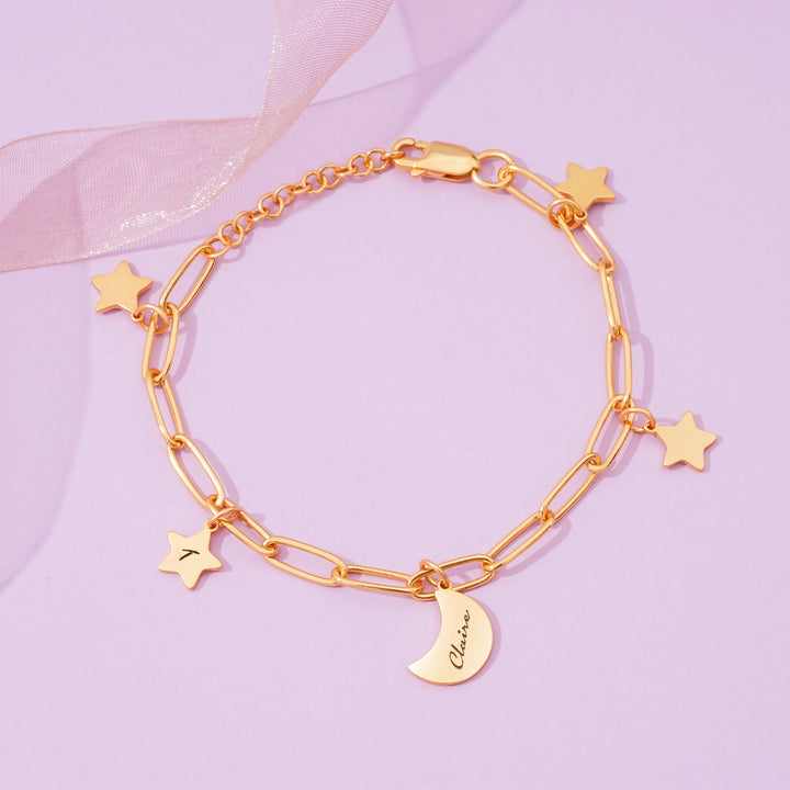 Kids Star and Moon Name Bracelet