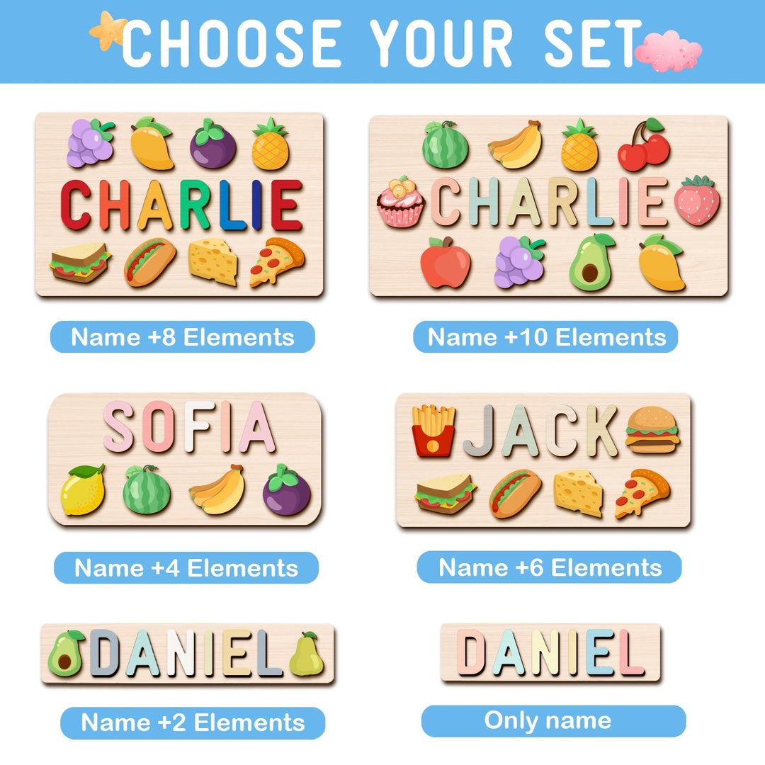 Custom Wooden Baby Name Puzzle with Food