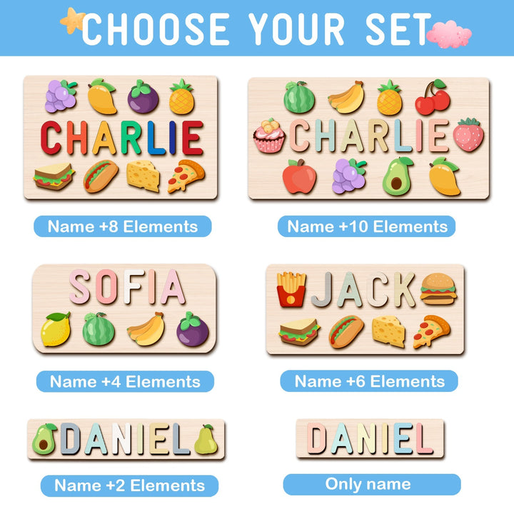 Custom Wooden Baby Name Puzzle with Food