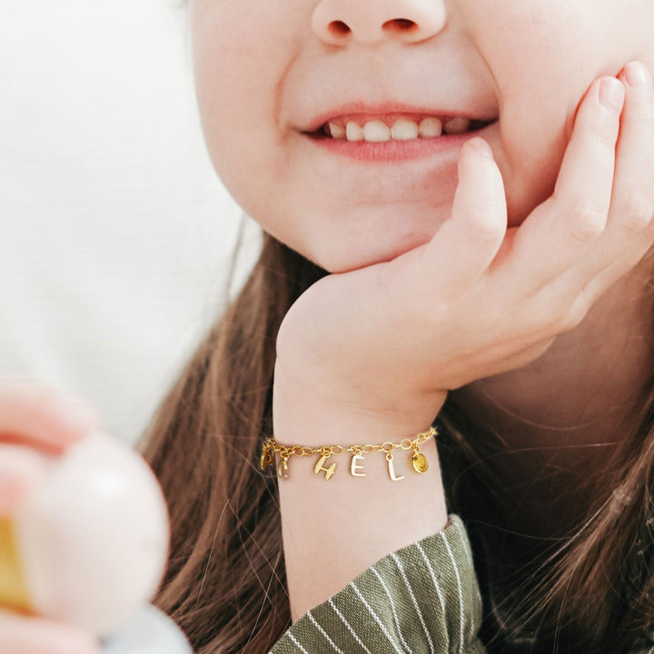 Personalized Kids Letter and Birthstone Charm Bracelet