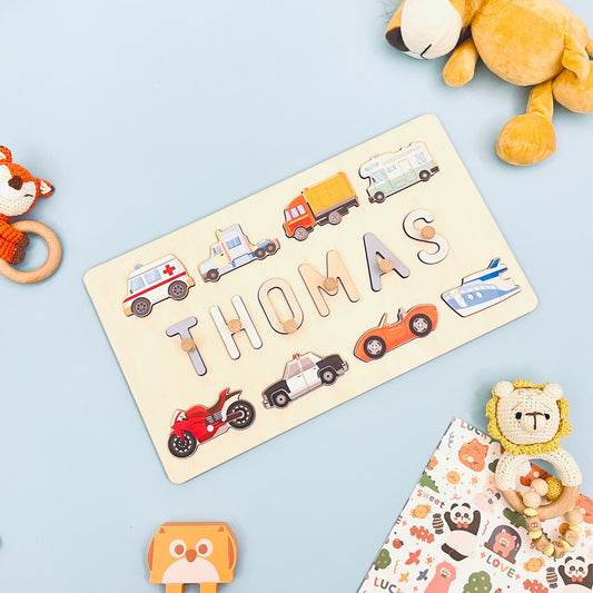 Custom Wooden Baby Name Puzzle - Traffic