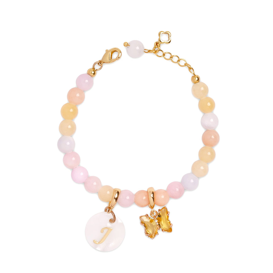 Pastel Rainbow Jade Baby Initial and Birthstone Gemstone Bracelet