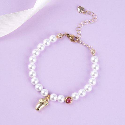 Baby Pearl Bracelet – Personalised Footprint and Birthstone
