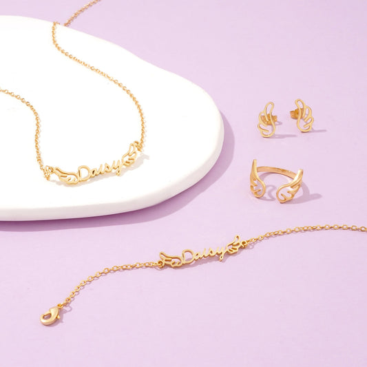 Angel's Wings Personalized Children's Name Jewelry Set