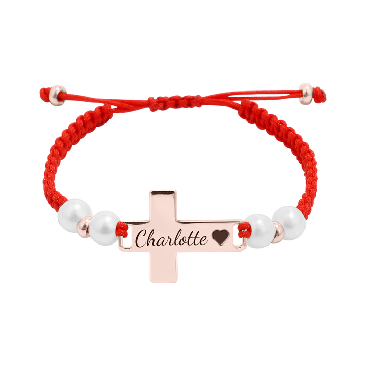 Hand Braided Red Rope Personalized Baby Name Cross Bracelet