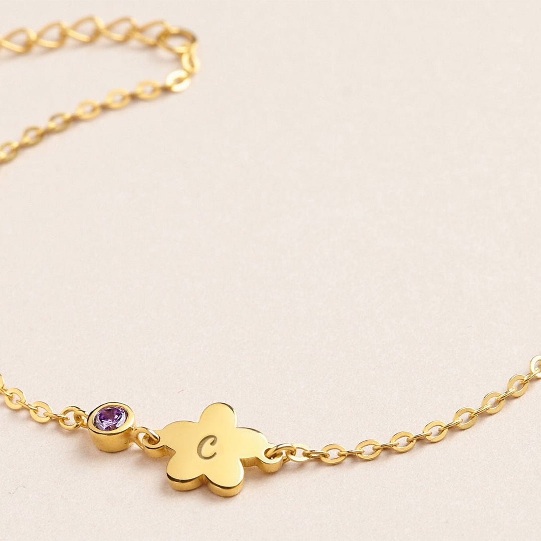 Girls Cute Element Initial and Birthstone Bracelet