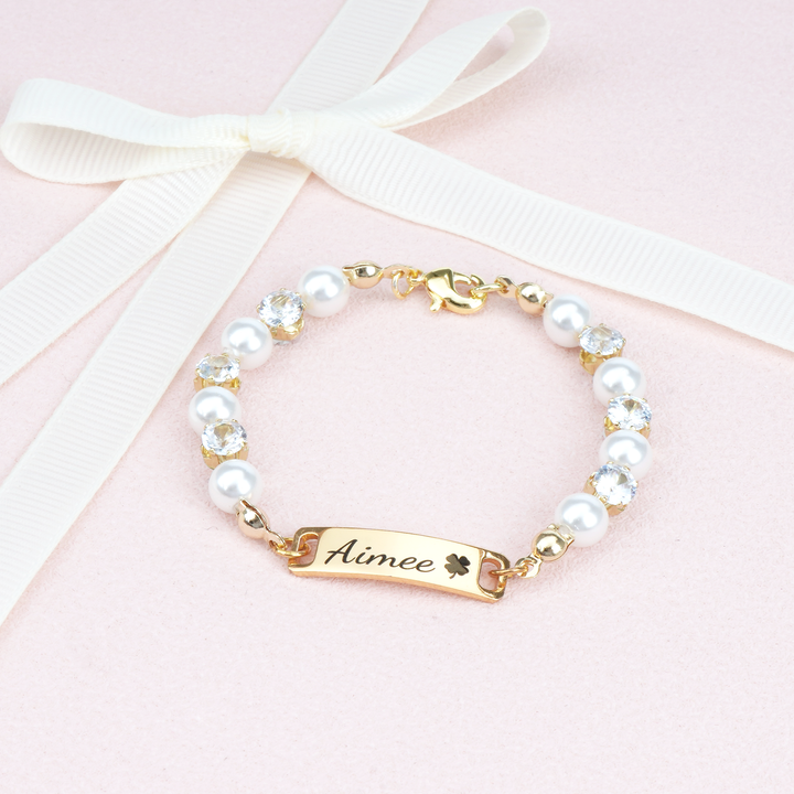 Personalised Kids’ Pearl and CZ Nameplate Bracelet