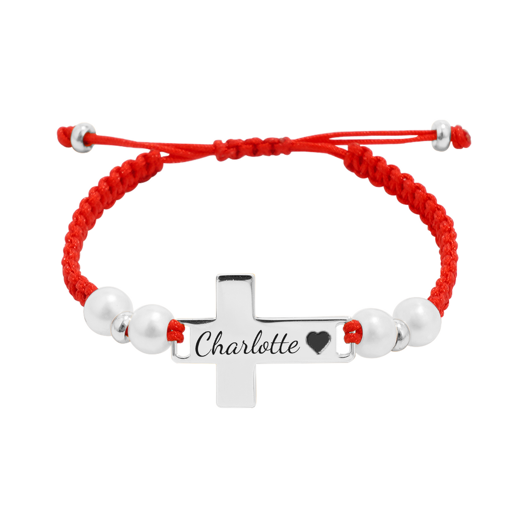 Hand Braided Red Rope Personalized Baby Name Cross Bracelet