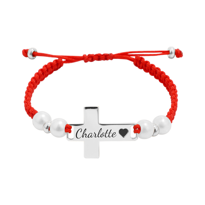 Hand Braided Red Rope Personalized Baby Name Cross Bracelet