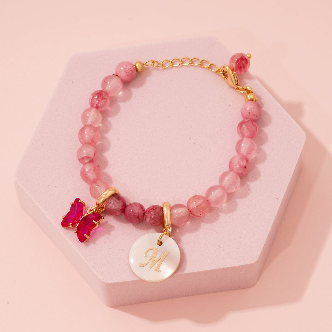 Pesonalized Girls Initial and Birthstone Gemstone Bracelet