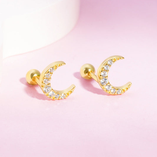 CZ Crescent Moon Girls Stud Earrings