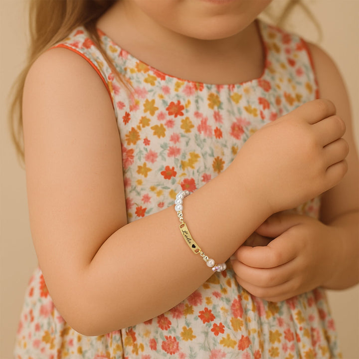 Custom Baby Name and Birthstone Pearl Bracelet
