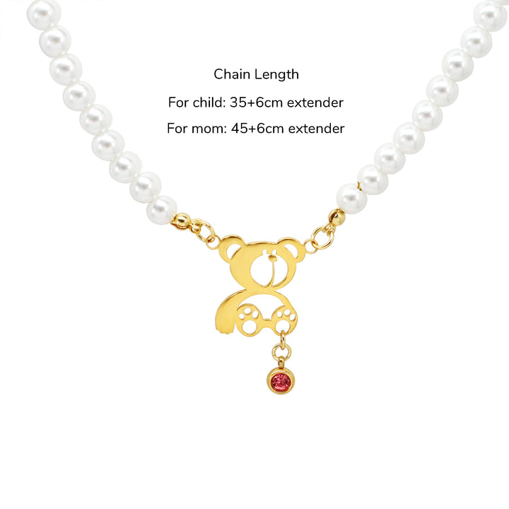 Personalized Birthstone Pearl Bear Pendant Necklace