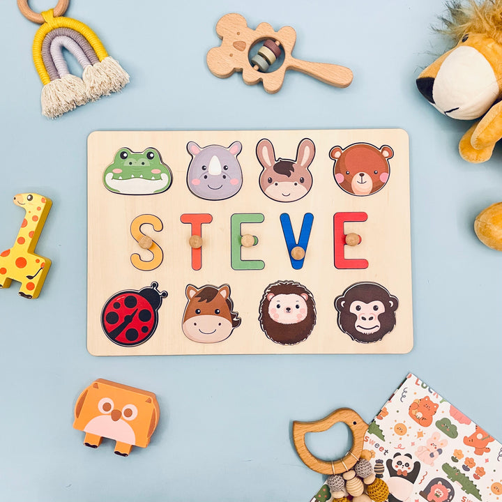 Custom Wooden Baby Name Puzzle with Animals