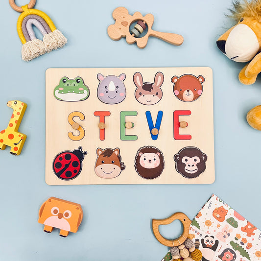 Personalized Wooden Baby Name Puzzle with Animals