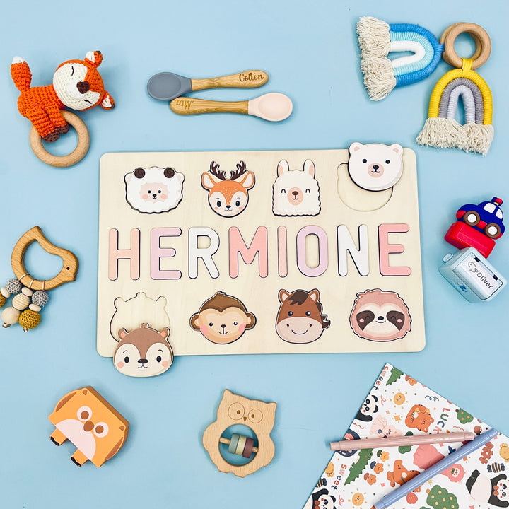 Personalized Wooden Baby Name Puzzle with Animals