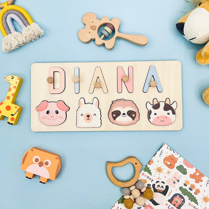 Personalized Wooden Baby Name Puzzle with Animals